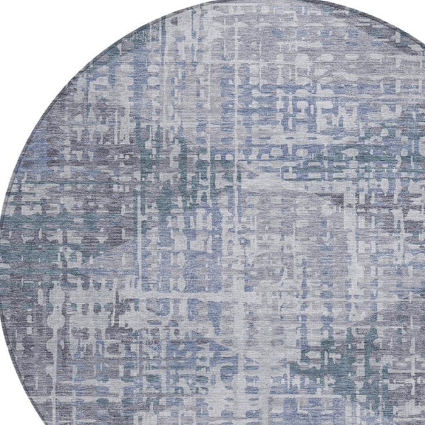 HomeRoots 8' Vibrant Blue and Purple Round Geometric Washable Rug for Indoor & Outdoor Spaces, Durable Design 629523