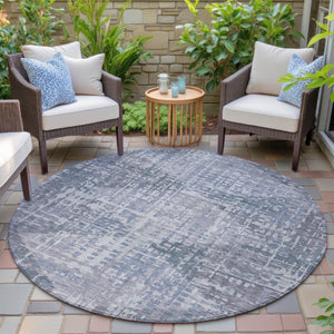 HomeRoots 8' Vibrant Blue and Purple Round Geometric Washable Rug for Indoor & Outdoor Spaces, Durable Design 629523