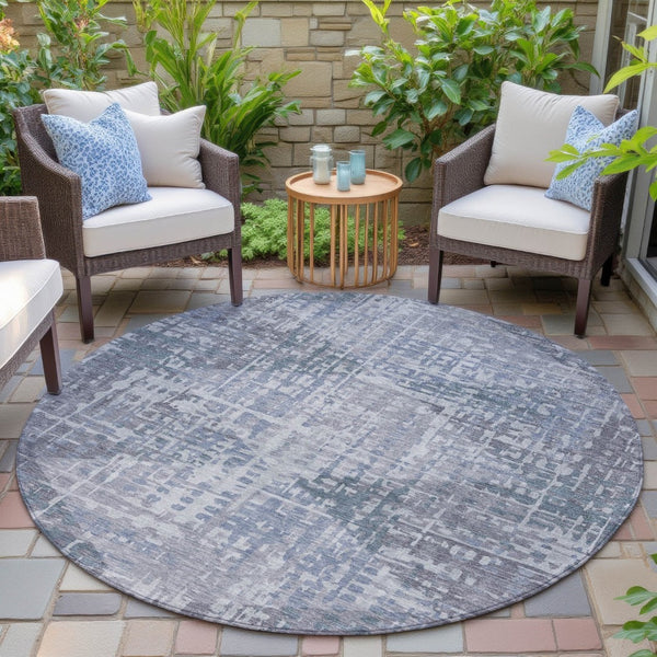 HomeRoots 8' Vibrant Blue and Purple Round Geometric Washable Rug for Indoor & Outdoor Spaces, Durable Design 629523