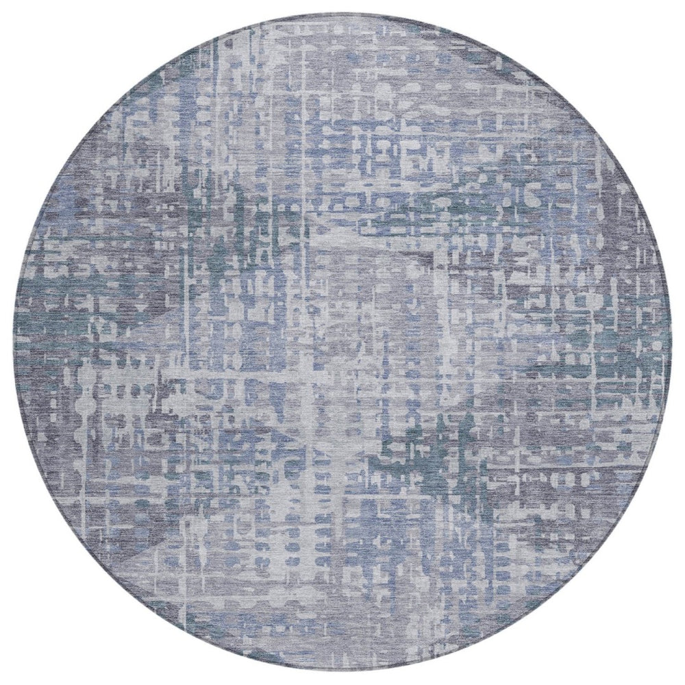 HomeRoots 8' Vibrant Blue and Purple Round Geometric Washable Rug for Indoor & Outdoor Spaces, Durable Design 629523