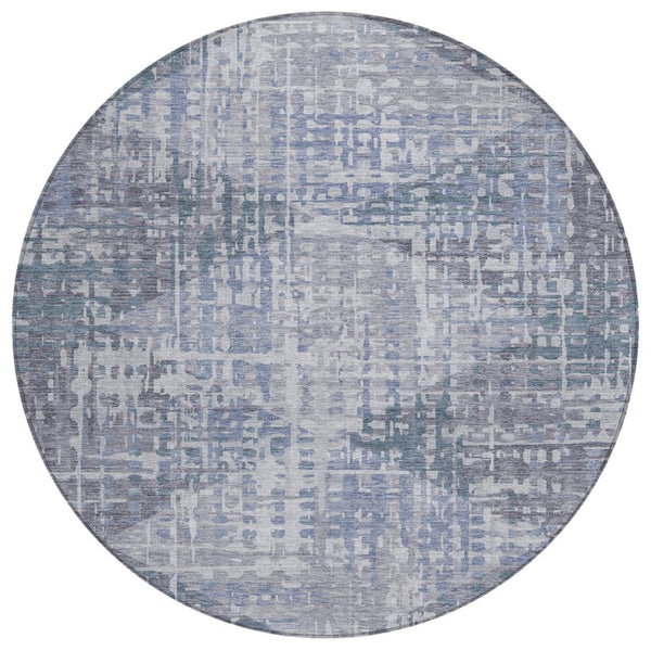 HomeRoots 8' Vibrant Blue and Purple Round Geometric Washable Rug for Indoor & Outdoor Spaces, Durable Design 629523