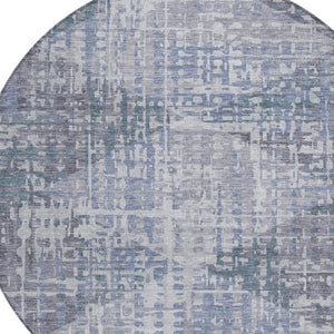 HomeRoots 8' Vibrant Blue and Purple Round Geometric Washable Rug for Indoor & Outdoor Spaces, Durable Design 629523