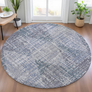 HomeRoots 8' Vibrant Blue and Purple Round Geometric Washable Rug for Indoor & Outdoor Spaces, Durable Design 629523