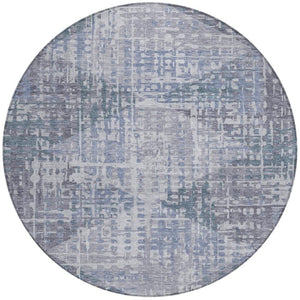HomeRoots 8' Vibrant Blue and Purple Round Geometric Washable Rug for Indoor & Outdoor Spaces, Durable Design 629523