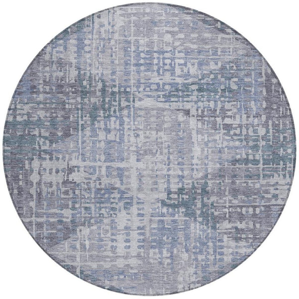 HomeRoots 8' Vibrant Blue and Purple Round Geometric Washable Rug for Indoor & Outdoor Spaces, Durable Design 629523