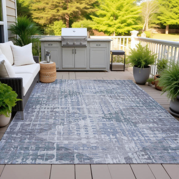 HomeRoots 8' X 10' Washable Blue & Purple Geometric Area Rug - Durable, Modern, Indoor/Outdoor Versatility! 629524