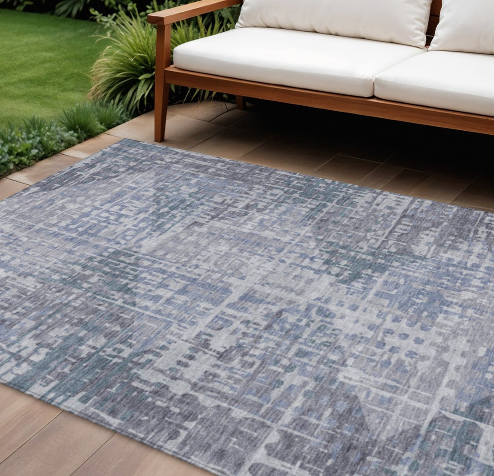 HomeRoots 9' X 12' Blue and Purple Geometric Area Rug – Modern Indoor/Outdoor Design, Washable & Durable! 629525