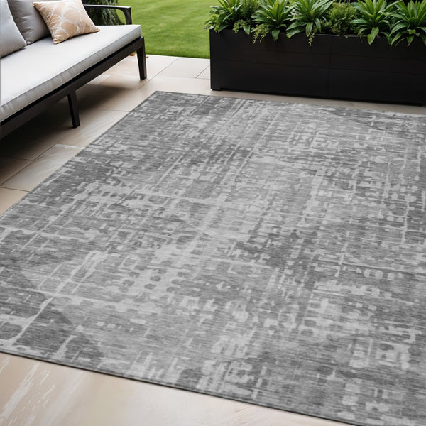 HomeRoots 5' X 8' Gray and Silver Geometric Area Rug – Stylish, Washable, Durable for Indoor & Outdoor Use 629528