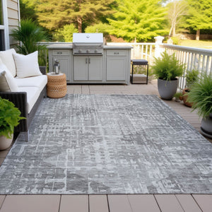 HomeRoots 5' X 8' Gray and Silver Geometric Area Rug – Stylish, Washable, Durable for Indoor & Outdoor Use 629528
