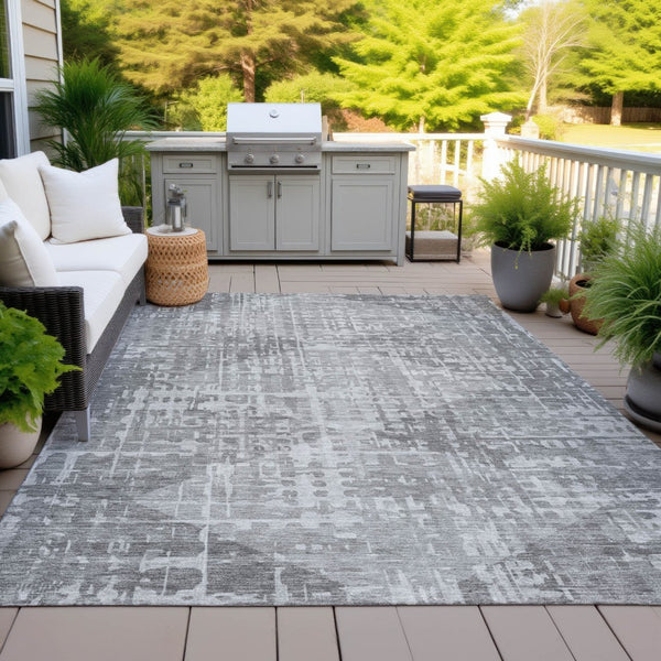 HomeRoots 5' X 8' Gray and Silver Geometric Area Rug – Stylish, Washable, Durable for Indoor & Outdoor Use 629528