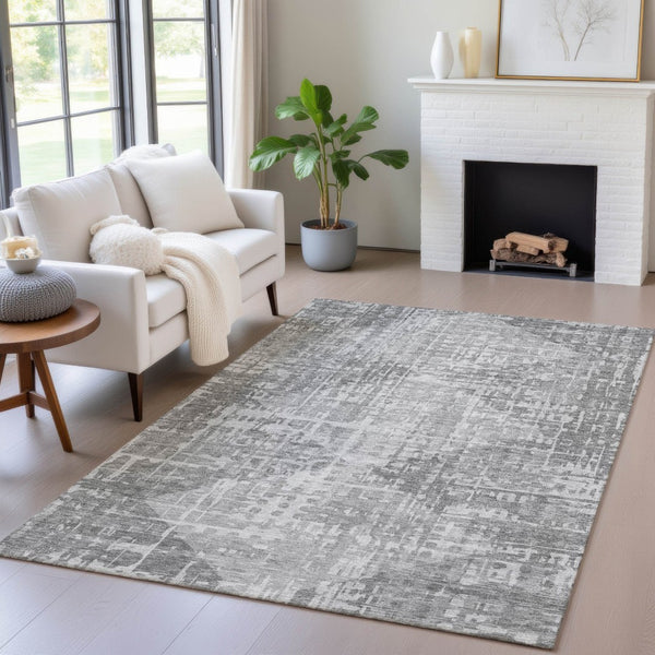 HomeRoots 5' X 8' Gray and Silver Geometric Area Rug – Stylish, Washable, Durable for Indoor & Outdoor Use 629528