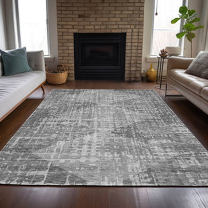 HomeRoots 5' X 8' Gray and Silver Geometric Area Rug – Stylish, Washable, Durable for Indoor & Outdoor Use 629528