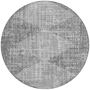 HomeRoots 8' Gray and Silver Geometric Round Area Rug - Washable, Durable, Indoor/Outdoor for Modern Spaces 629529