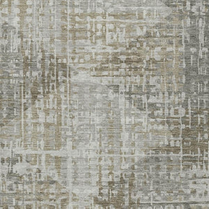 HomeRoots 5' Stylish Pewter and Beige Geometric Washable Area Rug for Indoor & Outdoor High-Traffic Spaces 629534