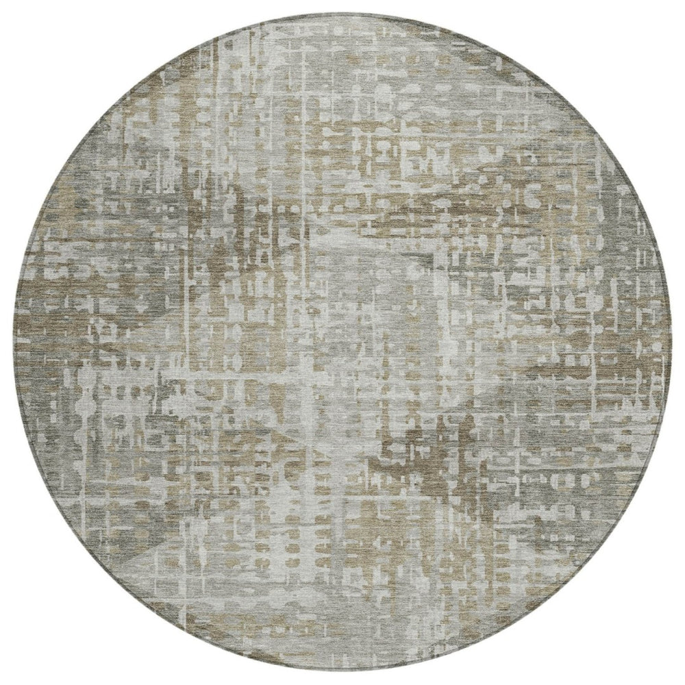HomeRoots 8' Stylish Pewter and Beige Round Geometric Area Rug - Washable, Durable for Indoor & Outdoor Use 629535