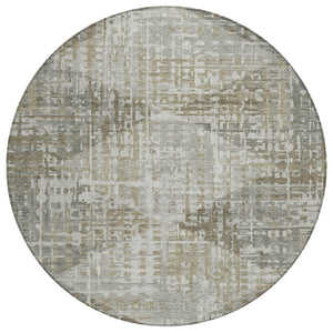 HomeRoots 8' Stylish Pewter and Beige Round Geometric Area Rug - Washable, Durable for Indoor & Outdoor Use 629535