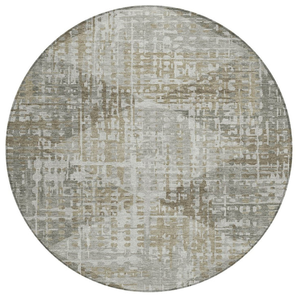 HomeRoots 8' Stylish Pewter and Beige Round Geometric Area Rug - Washable, Durable for Indoor & Outdoor Use 629535