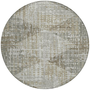 HomeRoots 8' Stylish Pewter and Beige Round Geometric Area Rug - Washable, Durable for Indoor & Outdoor Use 629535