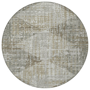 HomeRoots 8' Stylish Pewter and Beige Round Geometric Area Rug - Washable, Durable for Indoor & Outdoor Use 629535