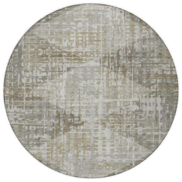 HomeRoots 8' Stylish Pewter and Beige Round Geometric Area Rug - Washable, Durable for Indoor & Outdoor Use 629535