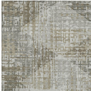 HomeRoots 8' X 10' Modern Pewter and Beige Geometric Area Rug - Washable, Durable for Indoor & Outdoor Use 629536