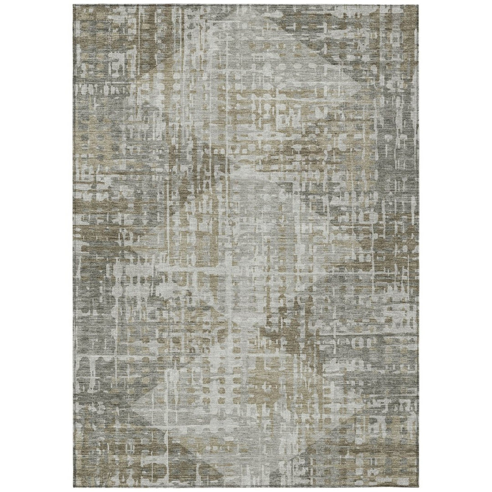 HomeRoots 8' X 10' Modern Pewter and Beige Geometric Area Rug - Washable, Durable for Indoor & Outdoor Use 629536