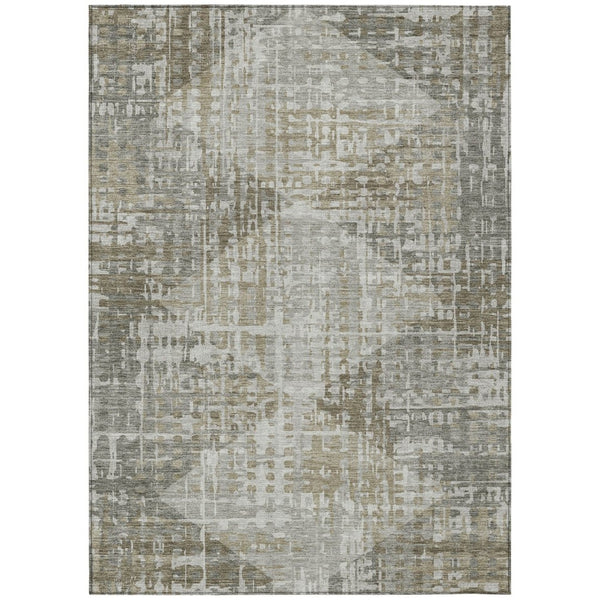 HomeRoots 8' X 10' Modern Pewter and Beige Geometric Area Rug - Washable, Durable for Indoor & Outdoor Use 629536