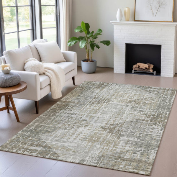 HomeRoots 8' X 10' Modern Pewter and Beige Geometric Area Rug - Washable, Durable for Indoor & Outdoor Use 629536