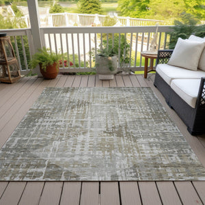 HomeRoots 10' X 14' Pewter and Beige Geometric Area Rug - Durable, Washable, Stylish for Indoor & Outdoor Use 629538