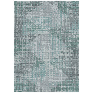 HomeRoots 5' X 8' Teal Blue and Gray Geometric Area Rug - Durable, Washable, Indoor/Outdoor Design for Modern Spaces 629540