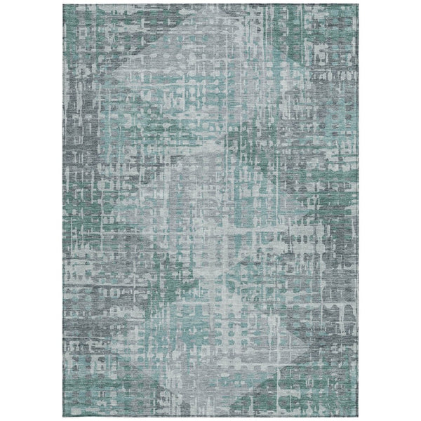 HomeRoots 5' X 8' Teal Blue and Gray Geometric Area Rug - Durable, Washable, Indoor/Outdoor Design for Modern Spaces 629540