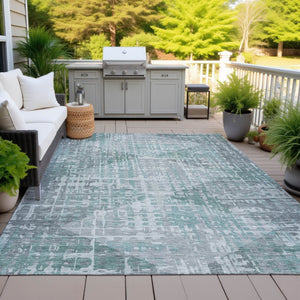 HomeRoots 5' X 8' Teal Blue and Gray Geometric Area Rug - Durable, Washable, Indoor/Outdoor Design for Modern Spaces 629540