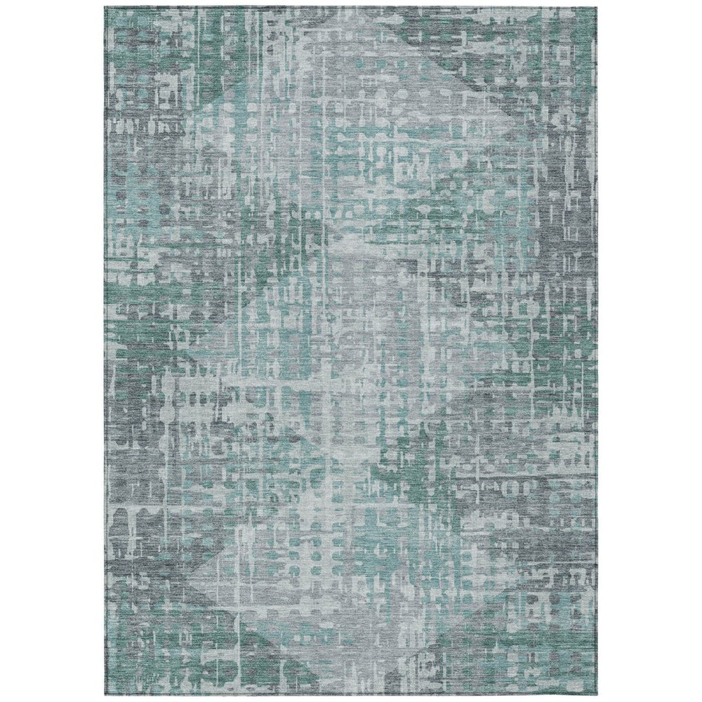 HomeRoots 5' X 8' Teal Blue and Gray Geometric Area Rug - Durable, Washable, Indoor/Outdoor Design for Modern Spaces 629540