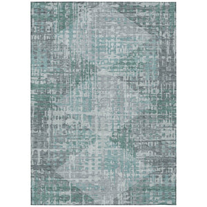 HomeRoots 5' X 8' Teal Blue and Gray Geometric Area Rug - Durable, Washable, Indoor/Outdoor Design for Modern Spaces 629540