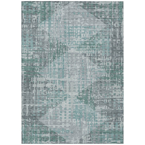 HomeRoots 5' X 8' Teal Blue and Gray Geometric Area Rug - Durable, Washable, Indoor/Outdoor Design for Modern Spaces 629540
