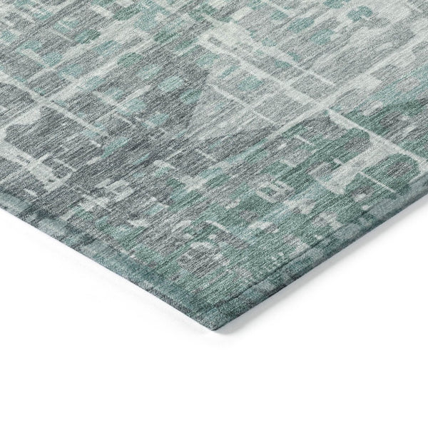 HomeRoots 5' X 8' Teal Blue and Gray Geometric Area Rug - Durable, Washable, Indoor/Outdoor Design for Modern Spaces 629540