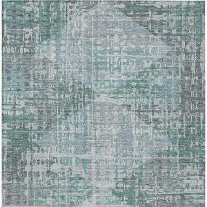 HomeRoots 5' X 8' Teal Blue and Gray Geometric Area Rug - Durable, Washable, Indoor/Outdoor Design for Modern Spaces 629540