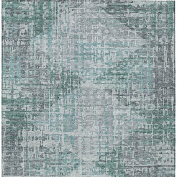 HomeRoots 5' X 8' Teal Blue and Gray Geometric Area Rug - Durable, Washable, Indoor/Outdoor Design for Modern Spaces 629540