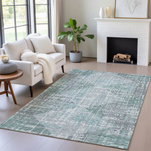 HomeRoots 5' X 8' Teal Blue and Gray Geometric Area Rug - Durable, Washable, Indoor/Outdoor Design for Modern Spaces 629540