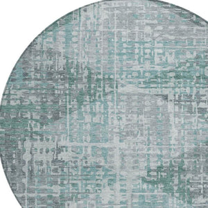 HomeRoots 8' Teal Blue and Gray Modern Geometric Round Area Rug - Washable, Durable for Indoor & Outdoor Use 629541