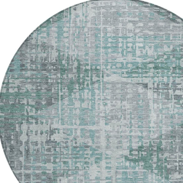 HomeRoots 8' Teal Blue and Gray Modern Geometric Round Area Rug - Washable, Durable for Indoor & Outdoor Use 629541