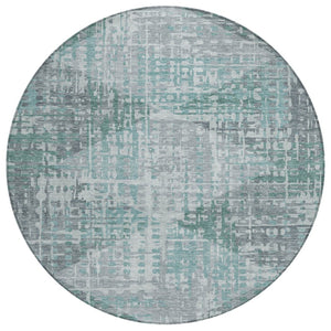 HomeRoots 8' Teal Blue and Gray Modern Geometric Round Area Rug - Washable, Durable for Indoor & Outdoor Use 629541