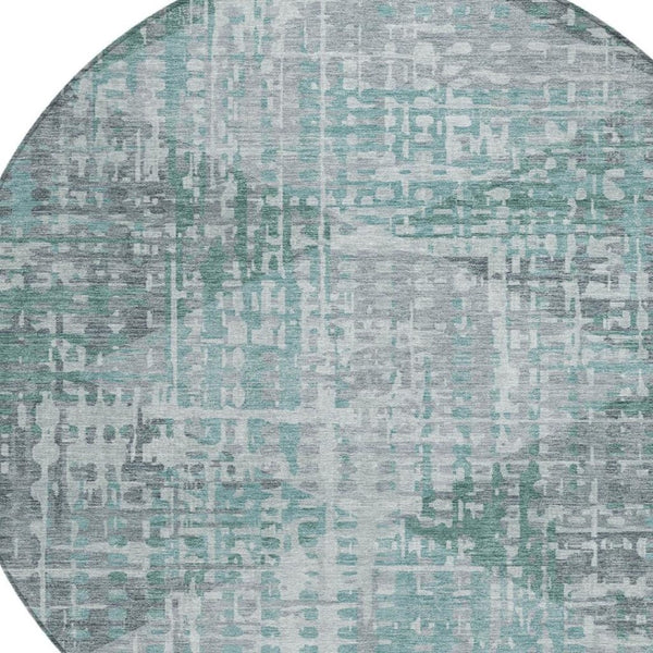 HomeRoots 8' Teal Blue and Gray Modern Geometric Round Area Rug - Washable, Durable for Indoor & Outdoor Use 629541