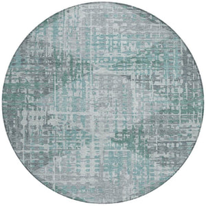 HomeRoots 8' Teal Blue and Gray Modern Geometric Round Area Rug - Washable, Durable for Indoor & Outdoor Use 629541