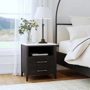 Butler Specialty Butler Averly Marble And Wood Nightstand - Elegant Storage Solution With Open Shelf For Modern Spaces Black Mindi Wood,Mindi Veneer,Mdf,Marble 6295432-butler