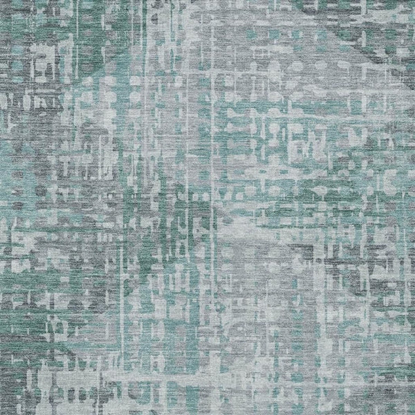 HomeRoots 10' Teal Blue & Gray Geometric Area Rug - Washable, Durable, Perfect for Indoor/Outdoor Spaces! 629544