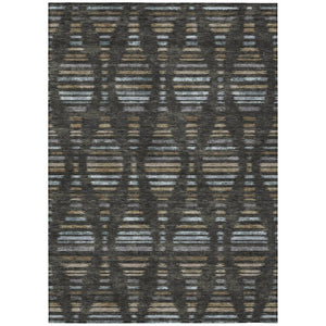 HomeRoots 5' X 8' Versatile Coffee and Gray Striped Area Rug for Indoor/Outdoor - Durable, Washable, Stylish! 629546