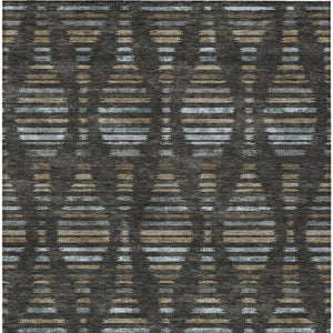 HomeRoots 5' X 8' Versatile Coffee and Gray Striped Area Rug for Indoor/Outdoor - Durable, Washable, Stylish! 629546