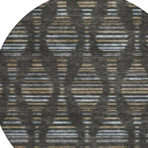 HomeRoots 8' Stylish Round Coffee and Gray Striped Rug - Durable, Stain-Resistant, Machine Washable Design for Indoors & Outdoors 629547