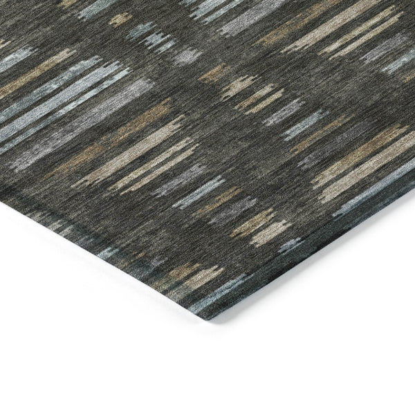 HomeRoots 8' Stylish Round Coffee and Gray Striped Rug - Durable, Stain-Resistant, Machine Washable Design for Indoors & Outdoors 629547